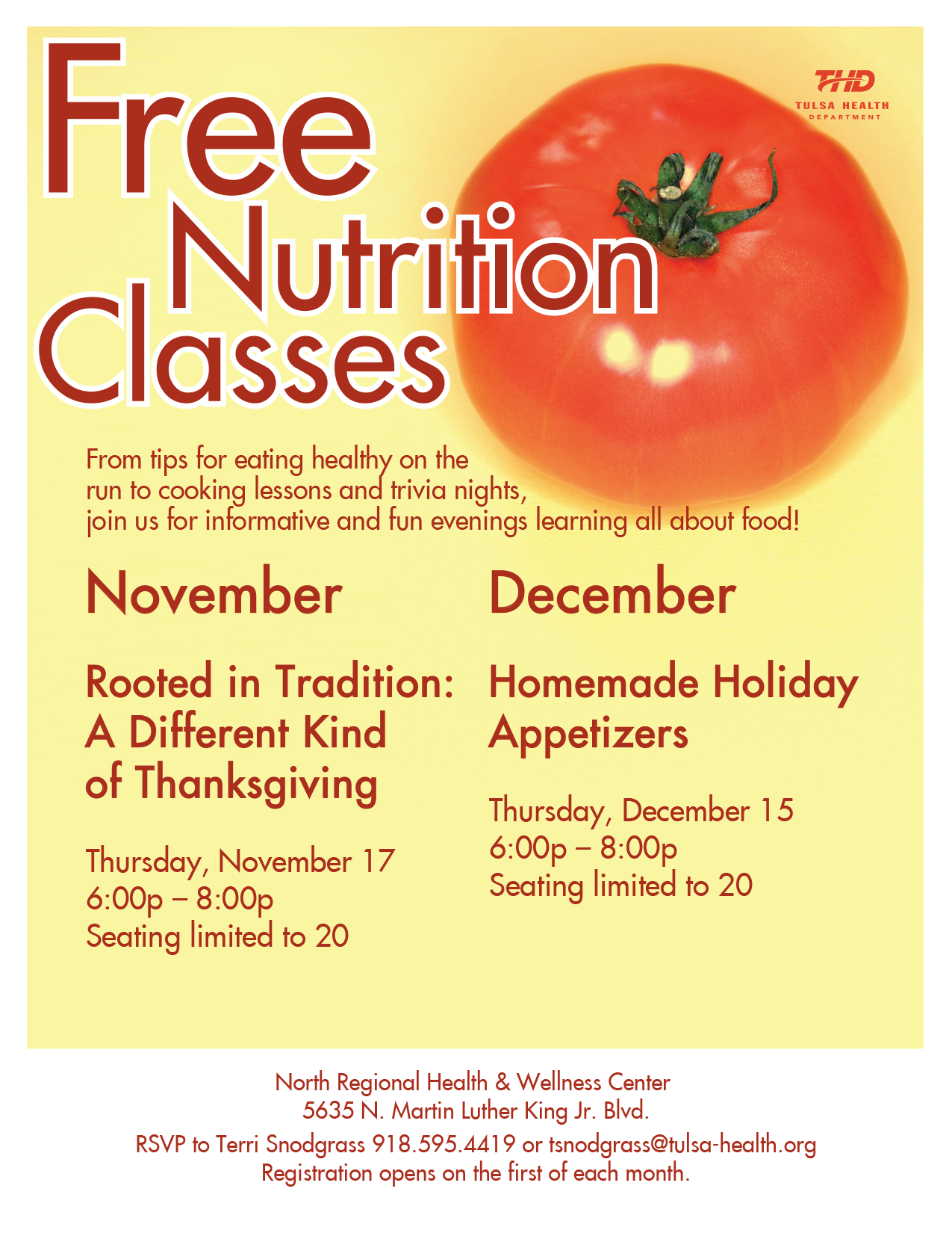 Free Cooking Classes November and December 2016 Tulsa Health Department